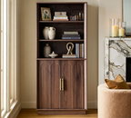 Wetalus 71" Mid-Century Modern Corner Cabinet with Arched Doors & Shelves, Walnut