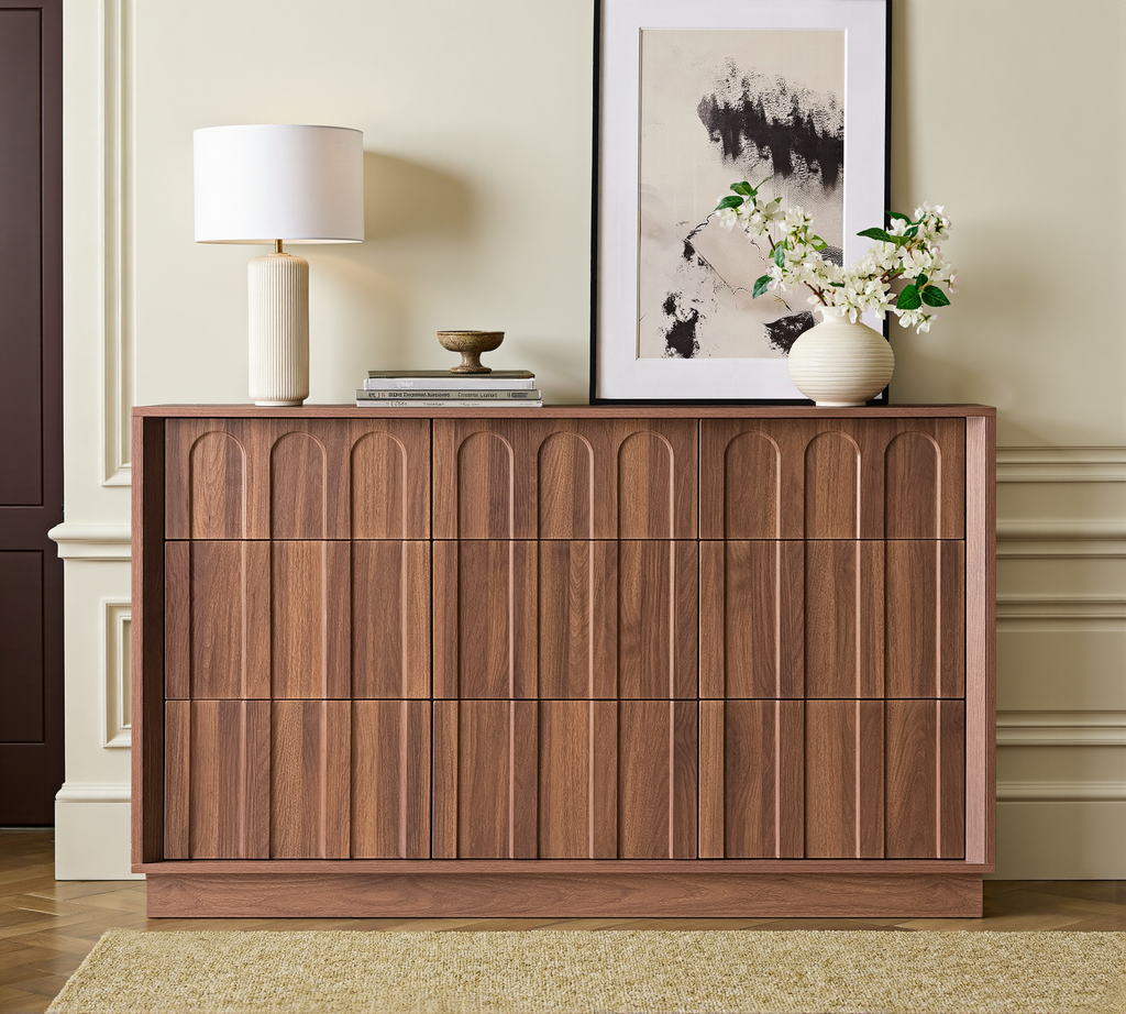 Wetalus 9-Drawer Mid-Century Modern Dresser Nightstand Set for Bedroom, 55", Walnut