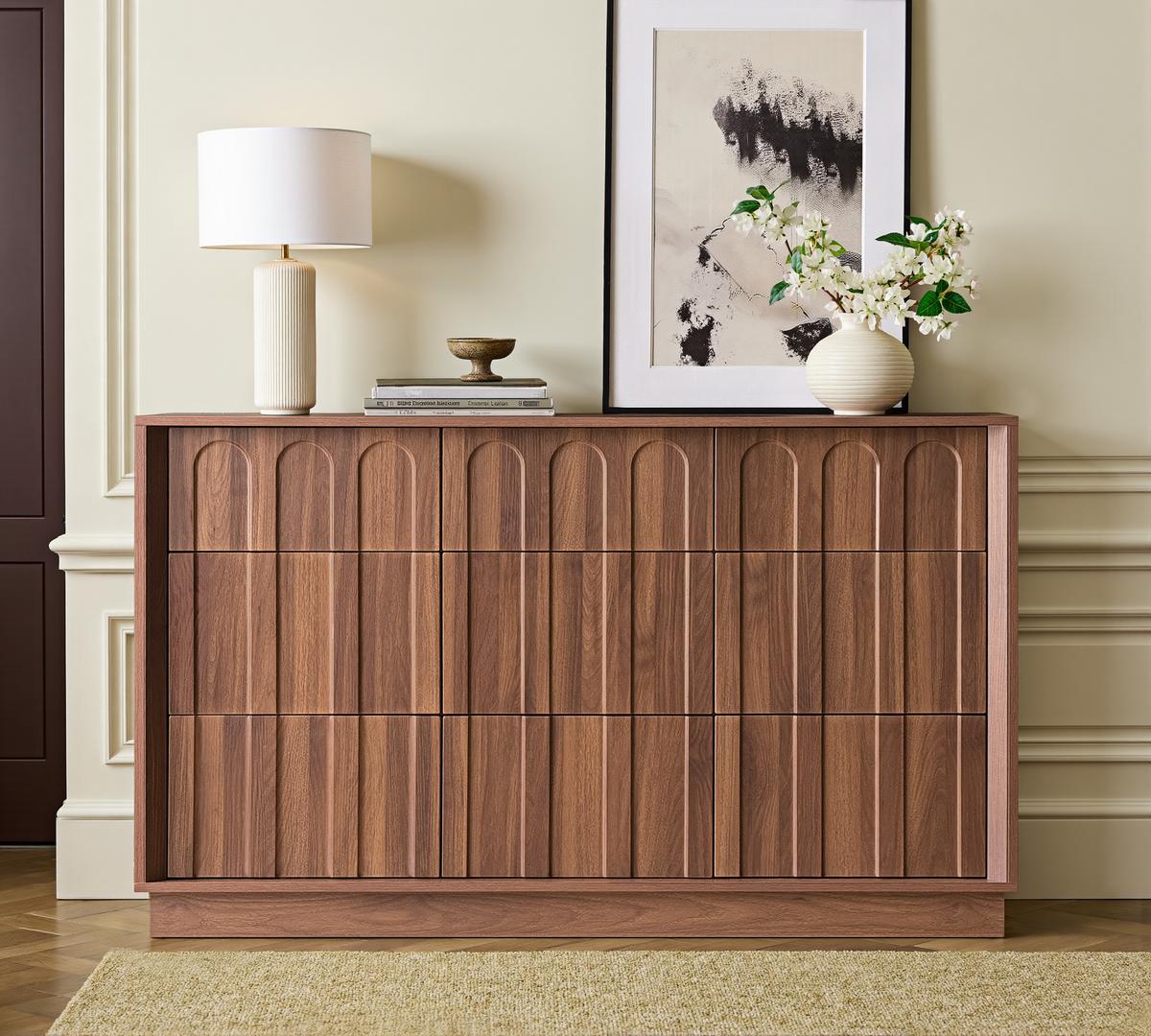 Wetalus 9-Drawer Mid-Century Modern Dresser Nightstand Set for Bedroom, 55", Walnut