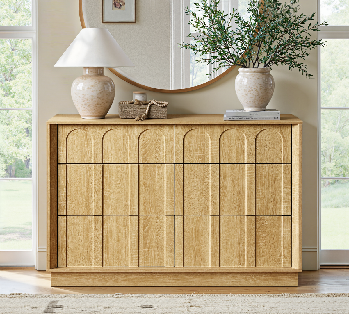 Wetalus 6-Drawer Spacious Mid-Century Modern Dresser with Ample Storage, 47", Oak