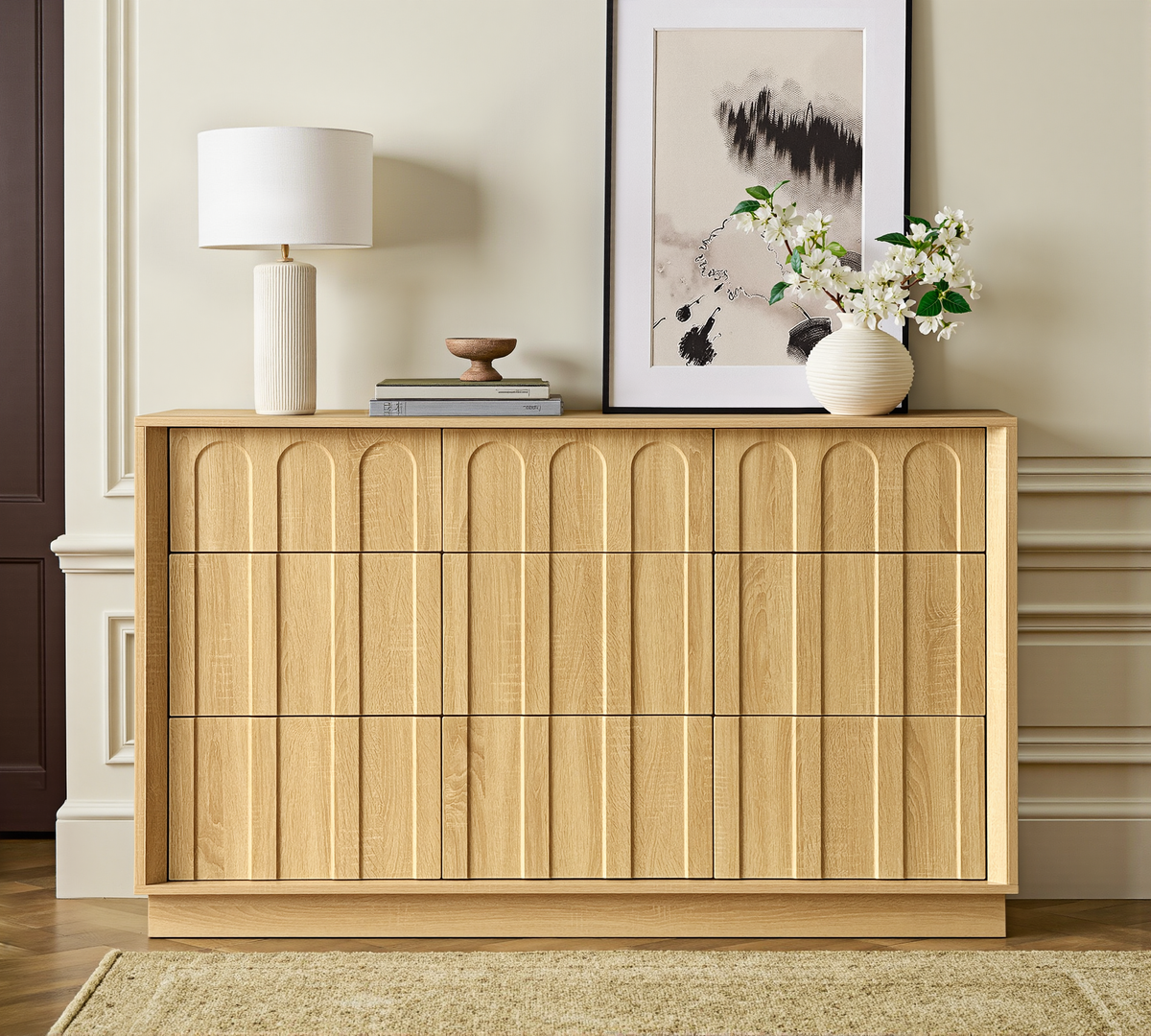 Wetalus 9 Drawer Mid-Century Dresser Nightstand set, 55" Wood Chest of Drawers, Storage Organizer for Bedroom, Oak