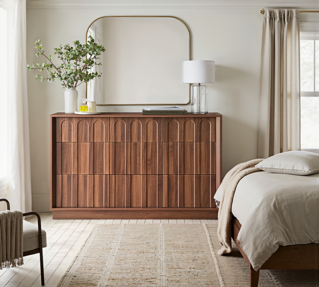 Wetalus 9-Drawer Mid-Century Modern Dresser with Ample Storage, 55", Walnut