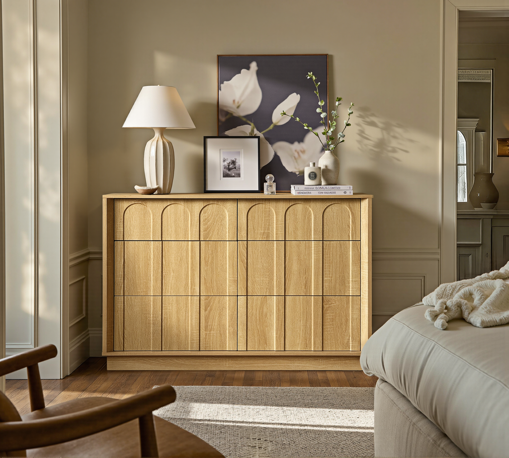 Wetalus 6-Drawer Spacious Mid-Century Modern Dresser with Ample Storage, 47", Oak