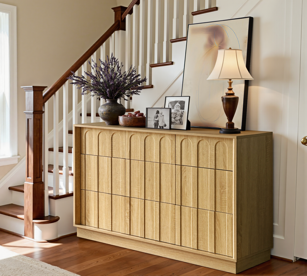 Wetalus 9-Drawer Spacious Mid-Century Modern Dresser with Ample Storage, 55", Oak