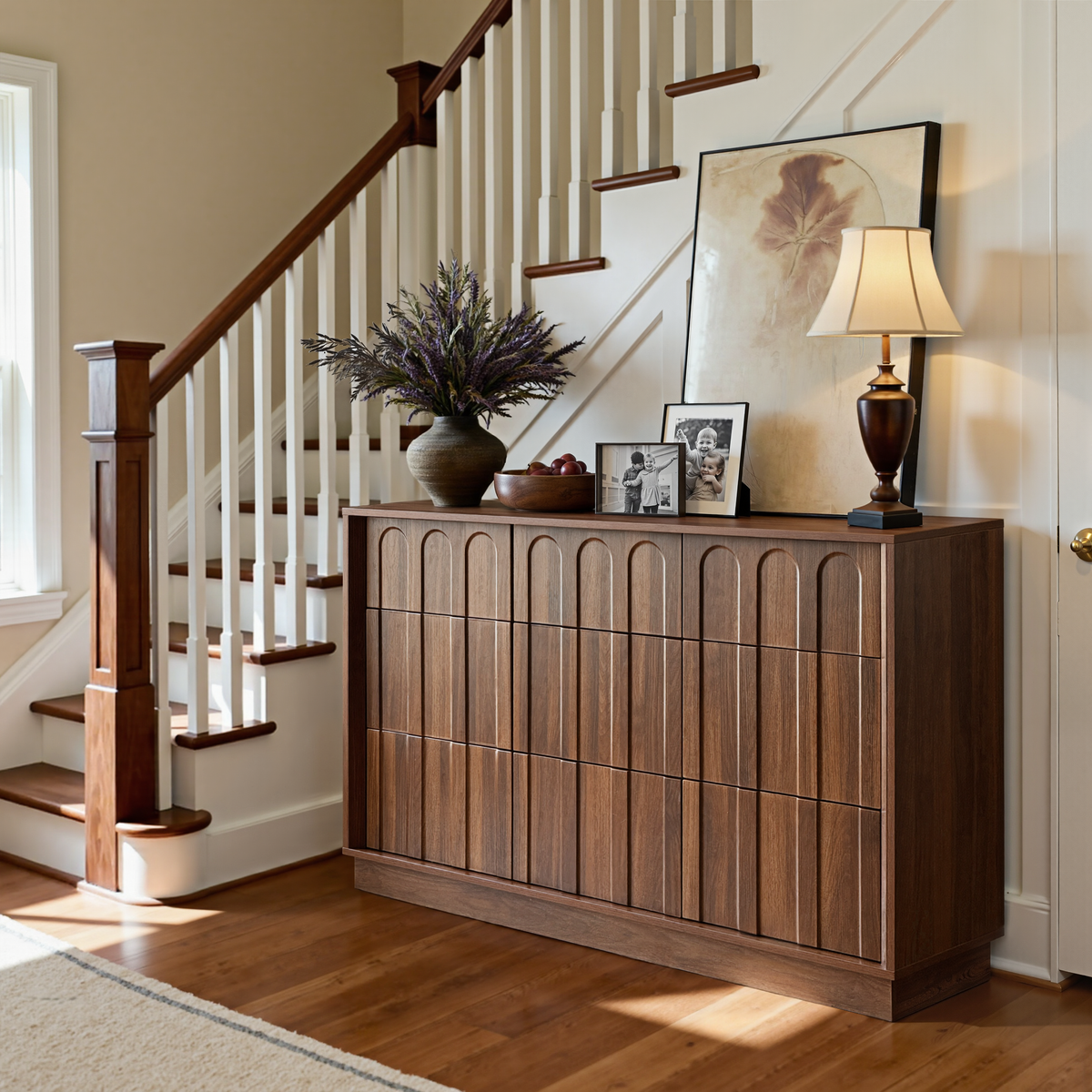 Wetalus 9-Drawer Mid-Century Modern Dresser with Ample Storage, 55", Walnut