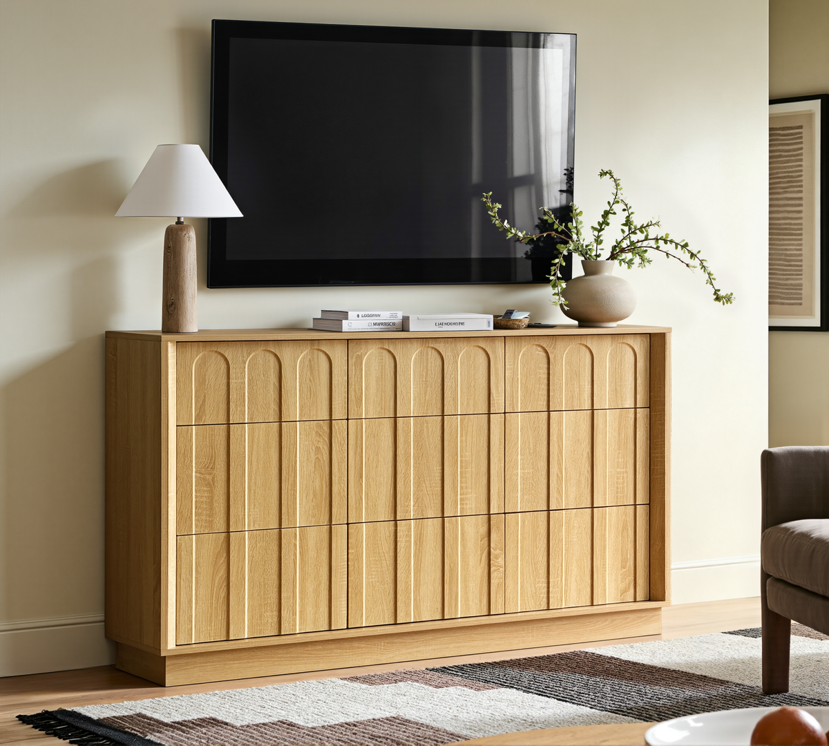 Wetalus 9-Drawer Spacious Mid-Century Modern Dresser with Ample Storage, 55", Oak