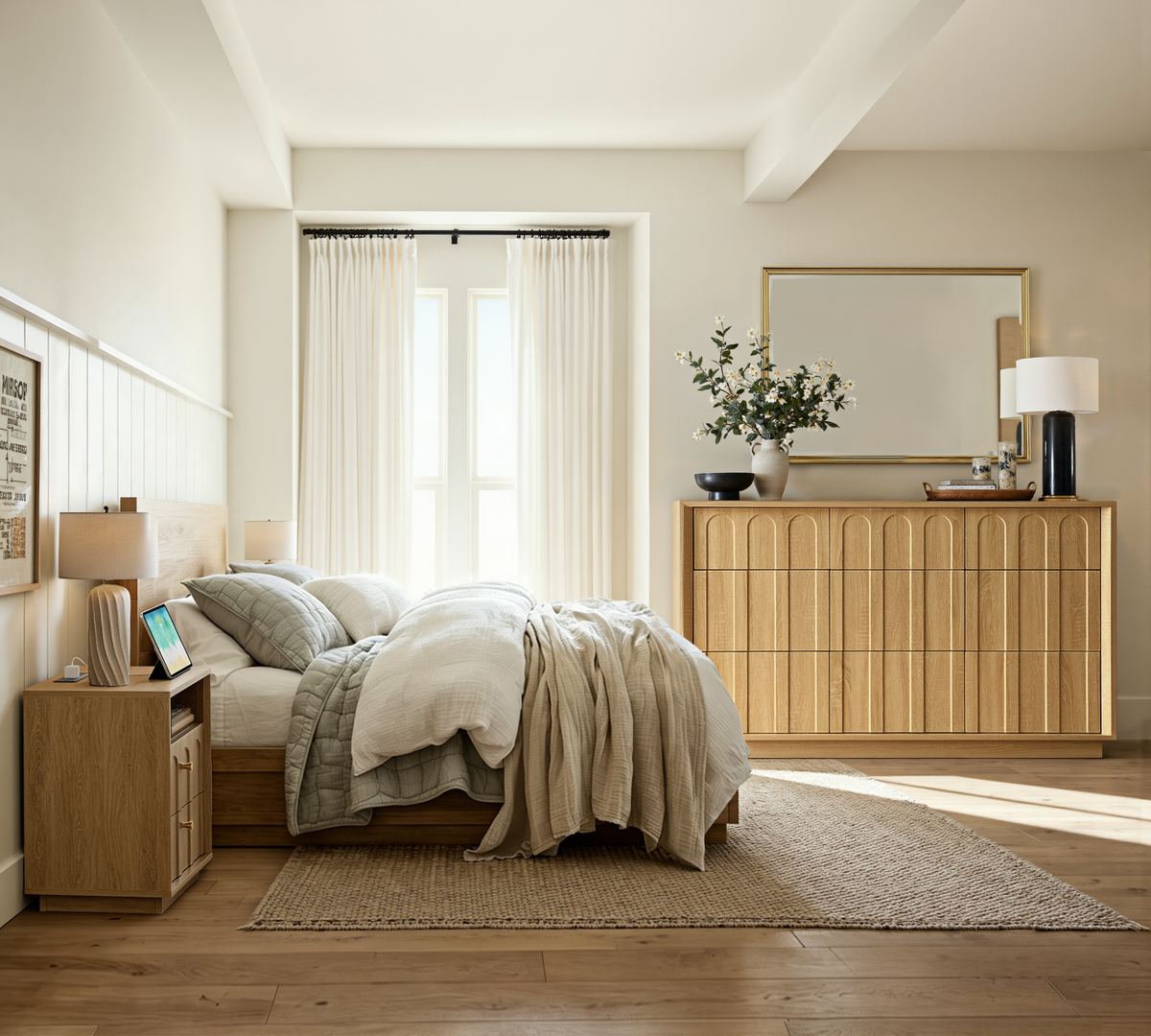 Wetalus 9-Drawer Spacious Mid-Century Modern Dresser with Ample Storage, 55", Oak