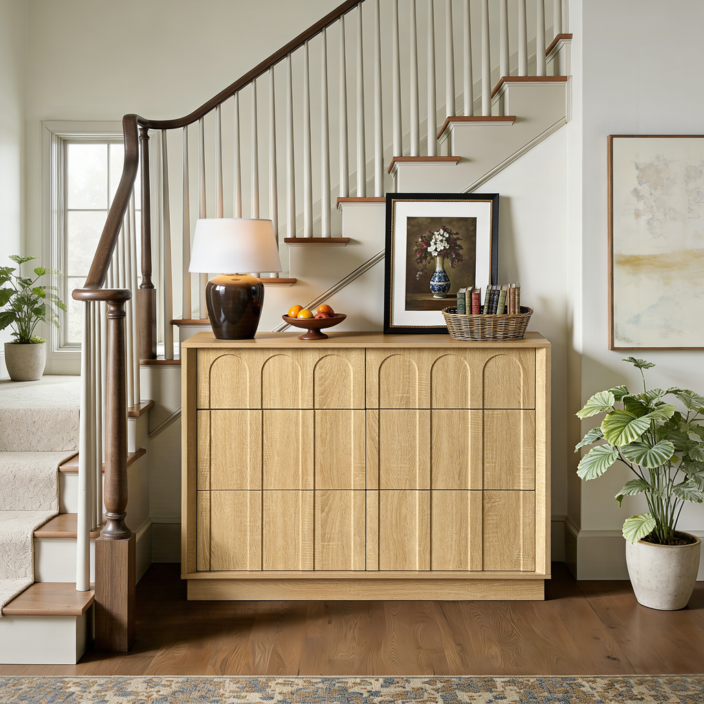 Wetalus 6-Drawer Spacious Mid-Century Modern Dresser with Ample Storage, 47", Oak