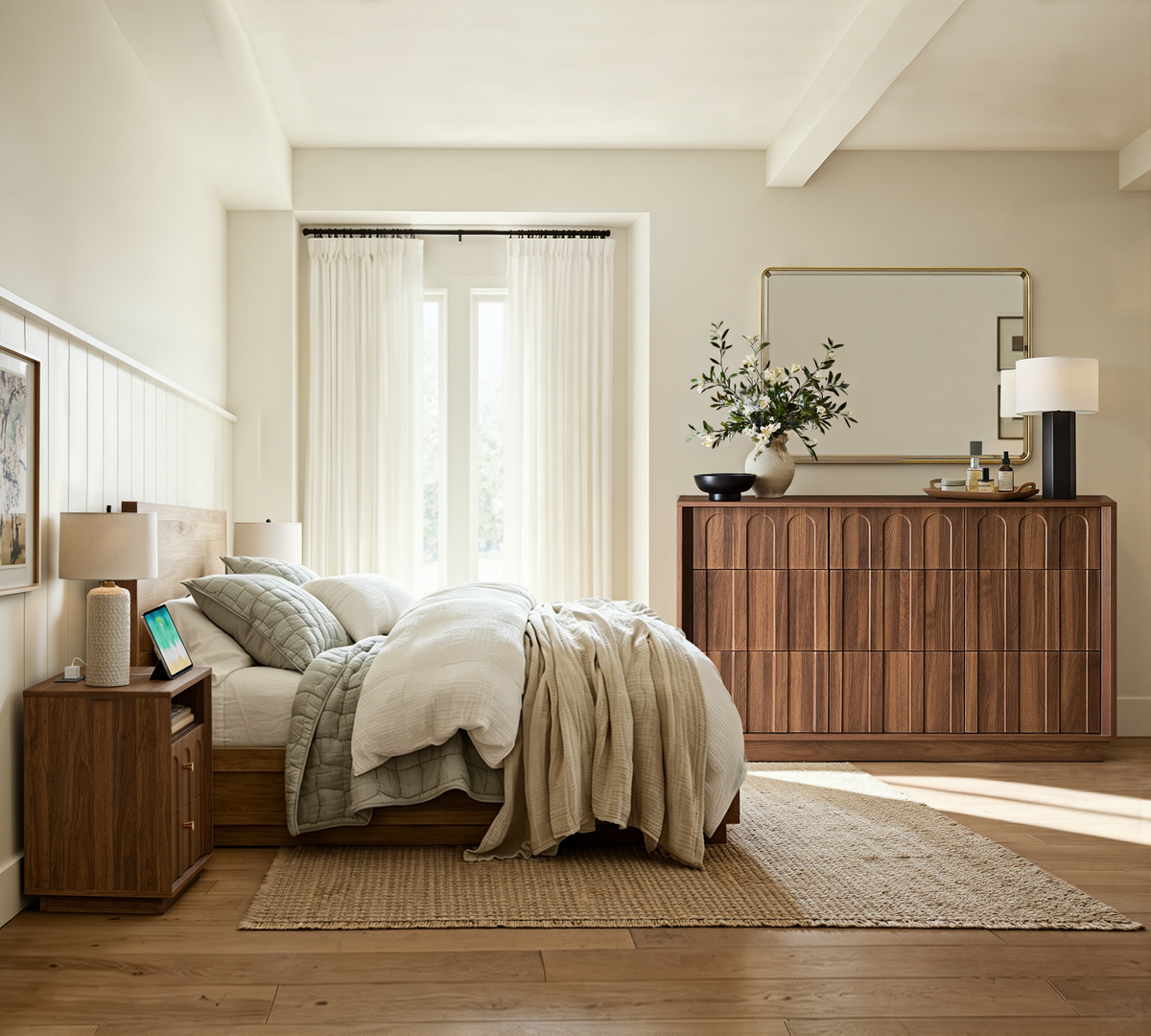Wetalus 9-Drawer Mid-Century Modern Dresser Nightstand Set for Bedroom, 55", Walnut