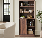 Wetalus 71" Mid-Century Modern Corner Cabinet with Arched Doors & Shelves, Walnut