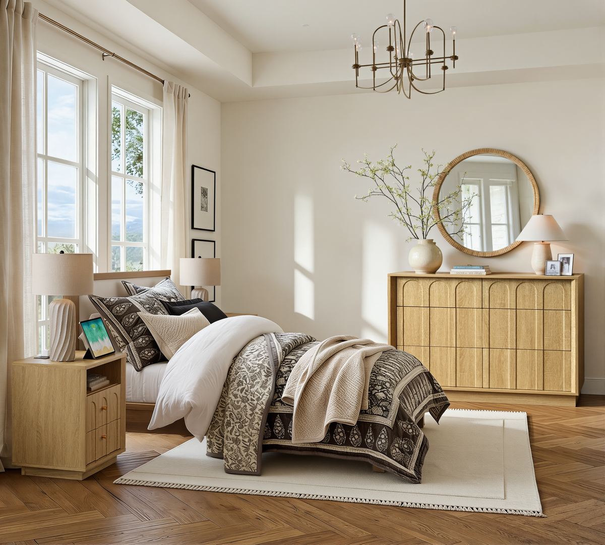 Wetalus 6 Drawer Mid-Century Dresser Nightstand Set, 47" Wood Chest of Drawers, Storage Organizer for Bedroom , Oak