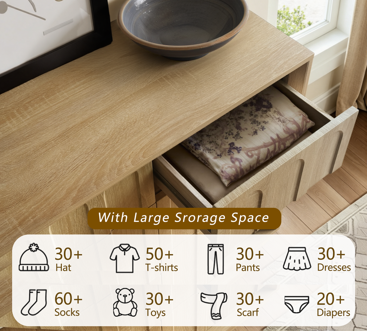 Wetalus 9 Drawer Mid-Century Dresser Nightstand set, 55" Wood Chest of Drawers, Storage Organizer for Bedroom, Oak