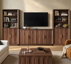 Wetalus 71" Mid-Century Modern Corner Cabinet with Arched Doors & Shelves, Walnut