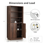 Wetalus 71" Mid-Century Modern Corner Cabinet with Arched Doors & Shelves, Walnut