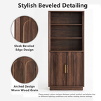 Wetalus 71" Mid-Century Modern Corner Cabinet with Arched Doors & Shelves, Walnut