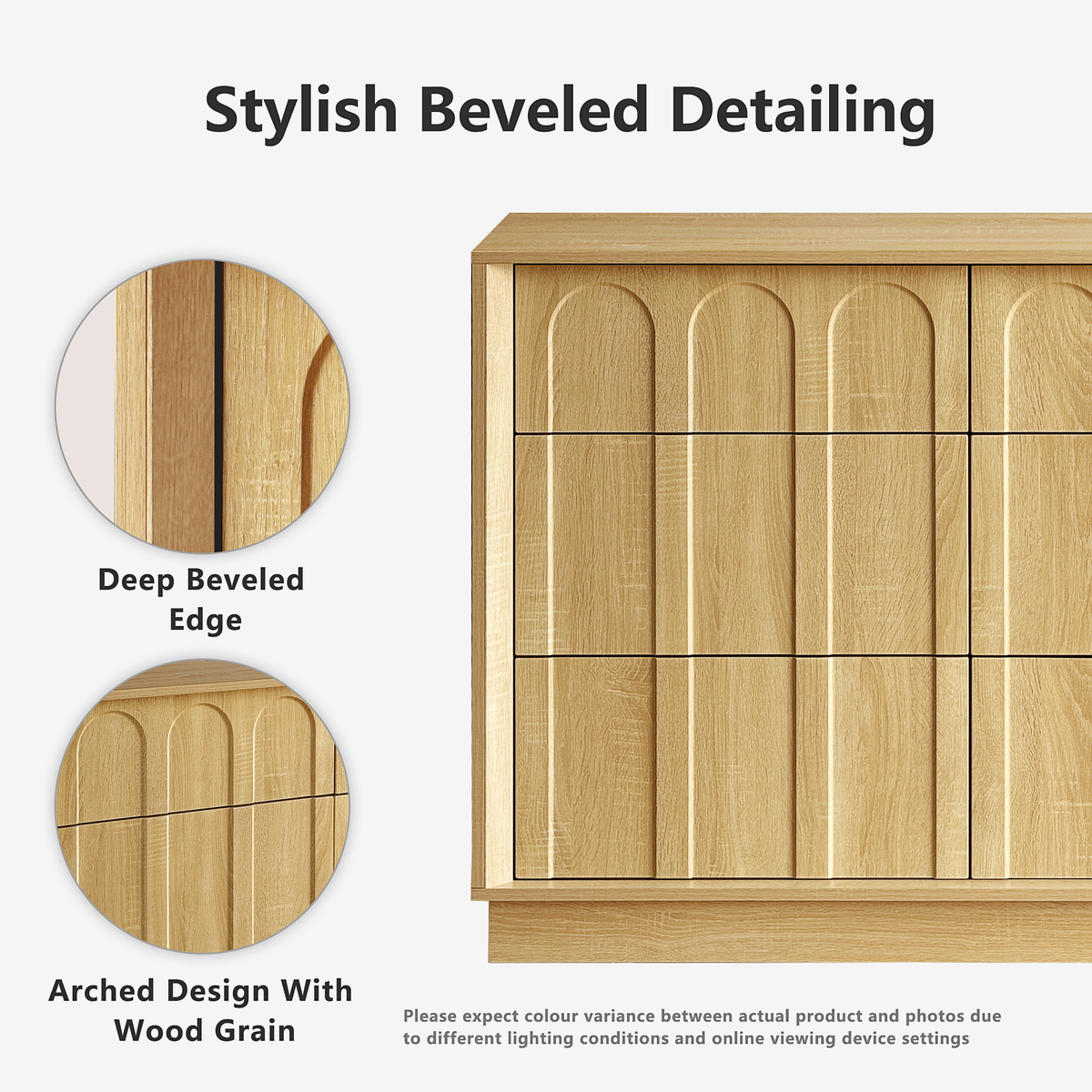 Wetalus 6-Drawer Spacious Mid-Century Modern Dresser with Ample Storage, 47", Oak