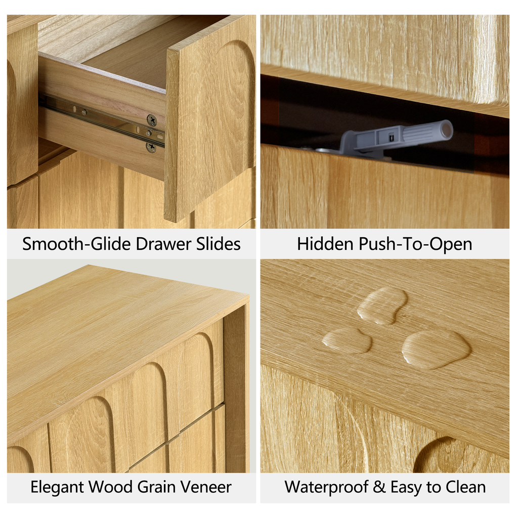 Wetalus 6 Drawer Mid-Century Dresser Nightstand Set, 47" Wood Chest of Drawers, Storage Organizer for Bedroom , Oak