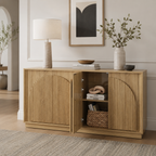 Wetalus 65.3" Mid-Century Modern Fluted Sideboard Buffet Cabinet with Storage,Oak
