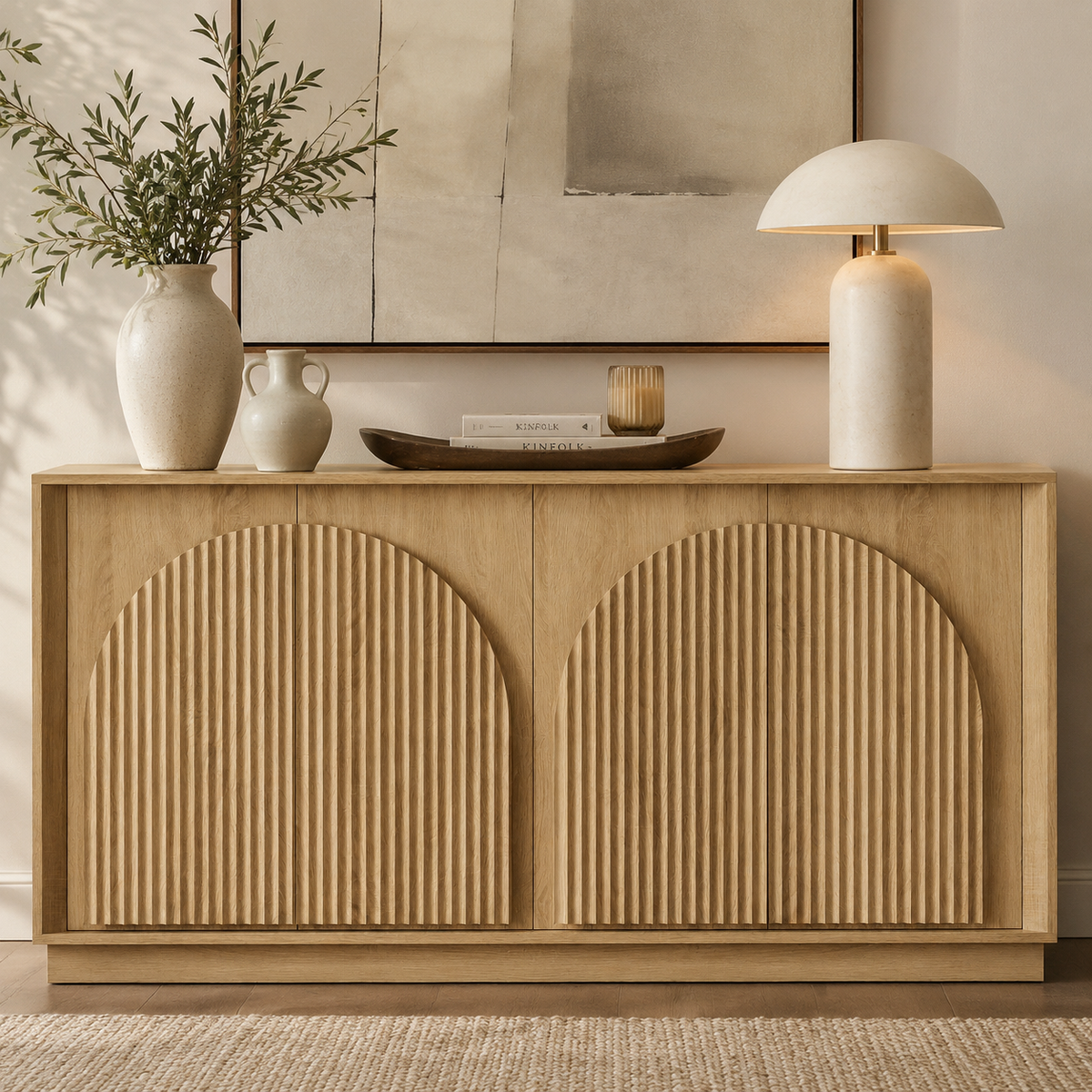 Wetalus 65.3" Mid-Century Modern Fluted Sideboard Buffet Cabinet with Storage,Oak