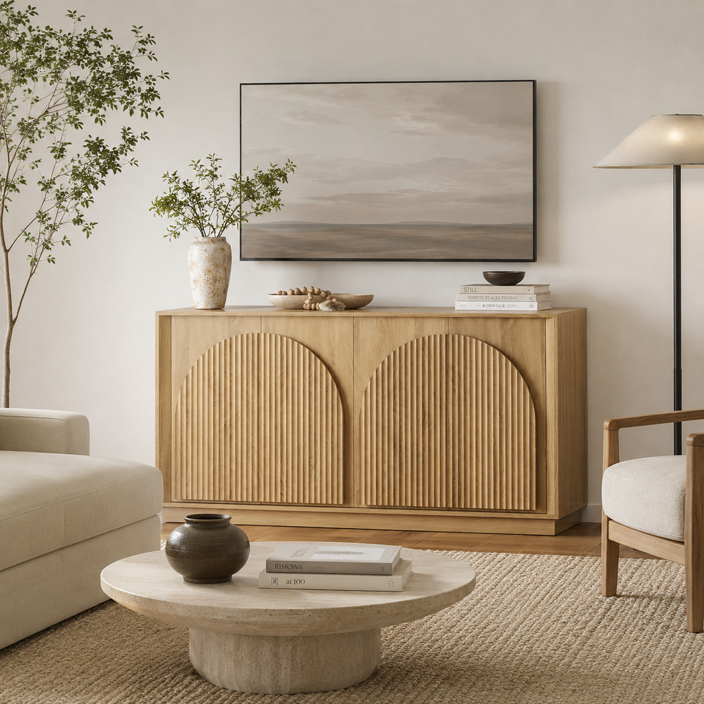 Wetalus 65.3" Mid-Century Modern Fluted Sideboard Buffet Cabinet with Storage,Oak