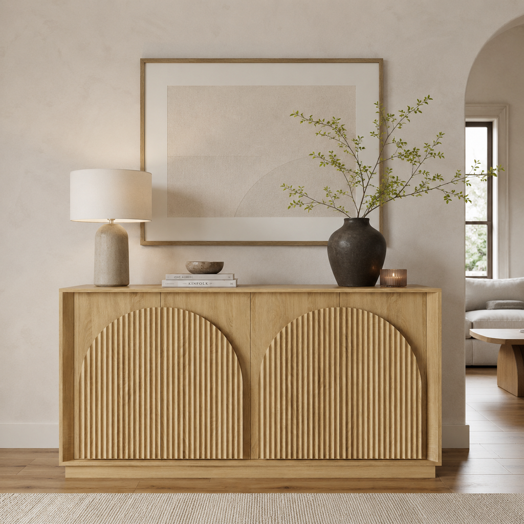 Wetalus 65.3" Mid-Century Modern Fluted Sideboard Buffet Cabinet with Storage,Oak