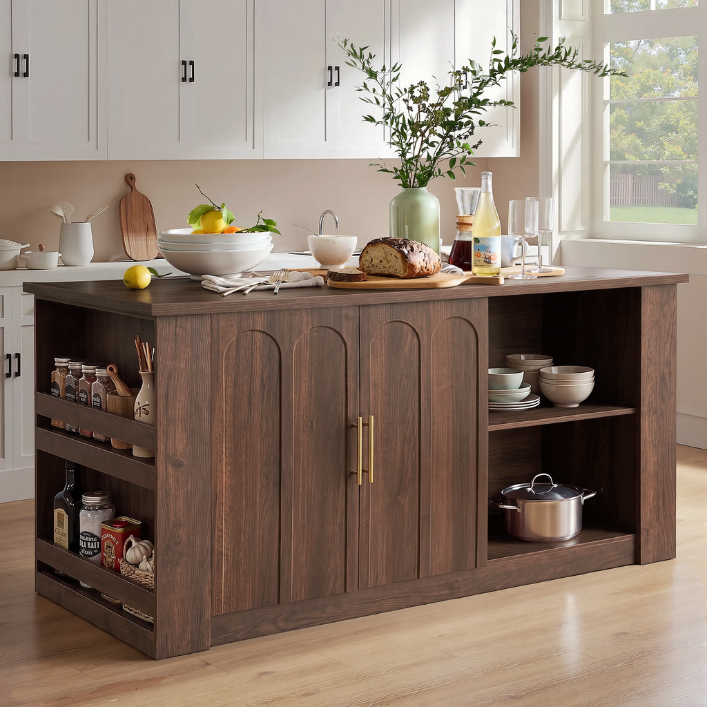 Wetalus 71"Kitchen with Hutch and Shelves, Walnut