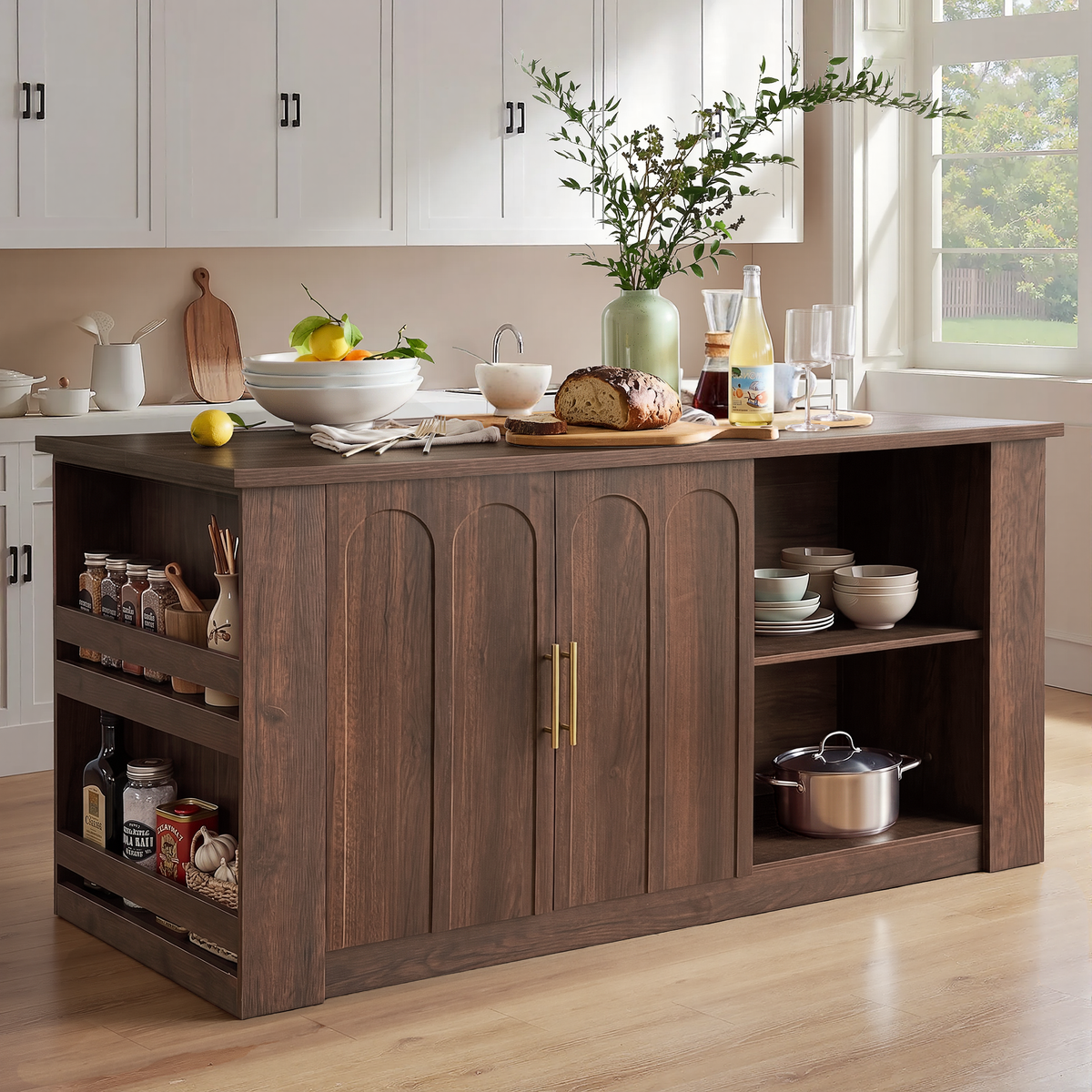 Wetalus 71"Kitchen with Hutch and Shelves, Walnut