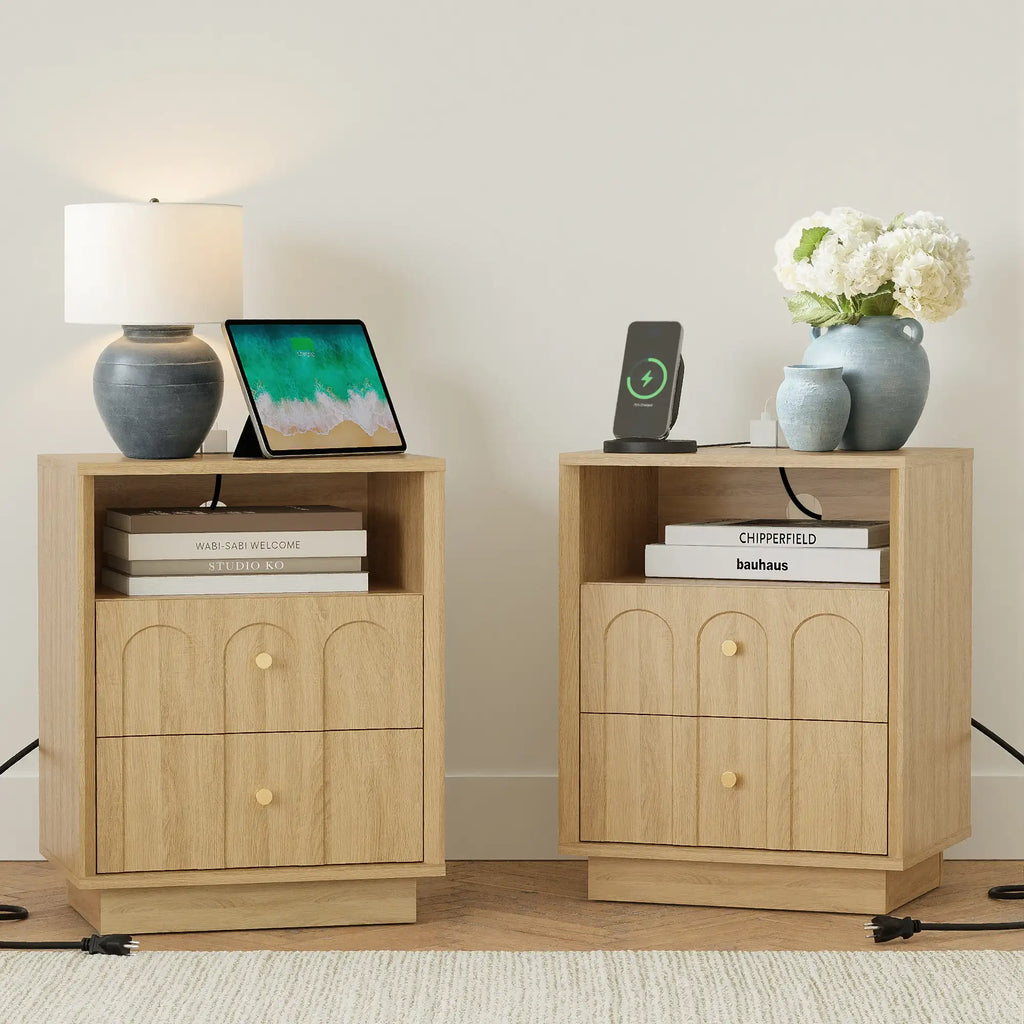 Wetalus Mid-Century White Oak Arch Nightstand