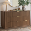 Wetalus 55.1" Mid Century Modern 9 Drawer Dresser, Recessed Design,Walnut