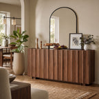 Wetalus 61.7"Mid Century Modern Sideboard Buffet Cabinet with Wave Design, Adjustable Shelves, Wood Grain Finish, Walnut