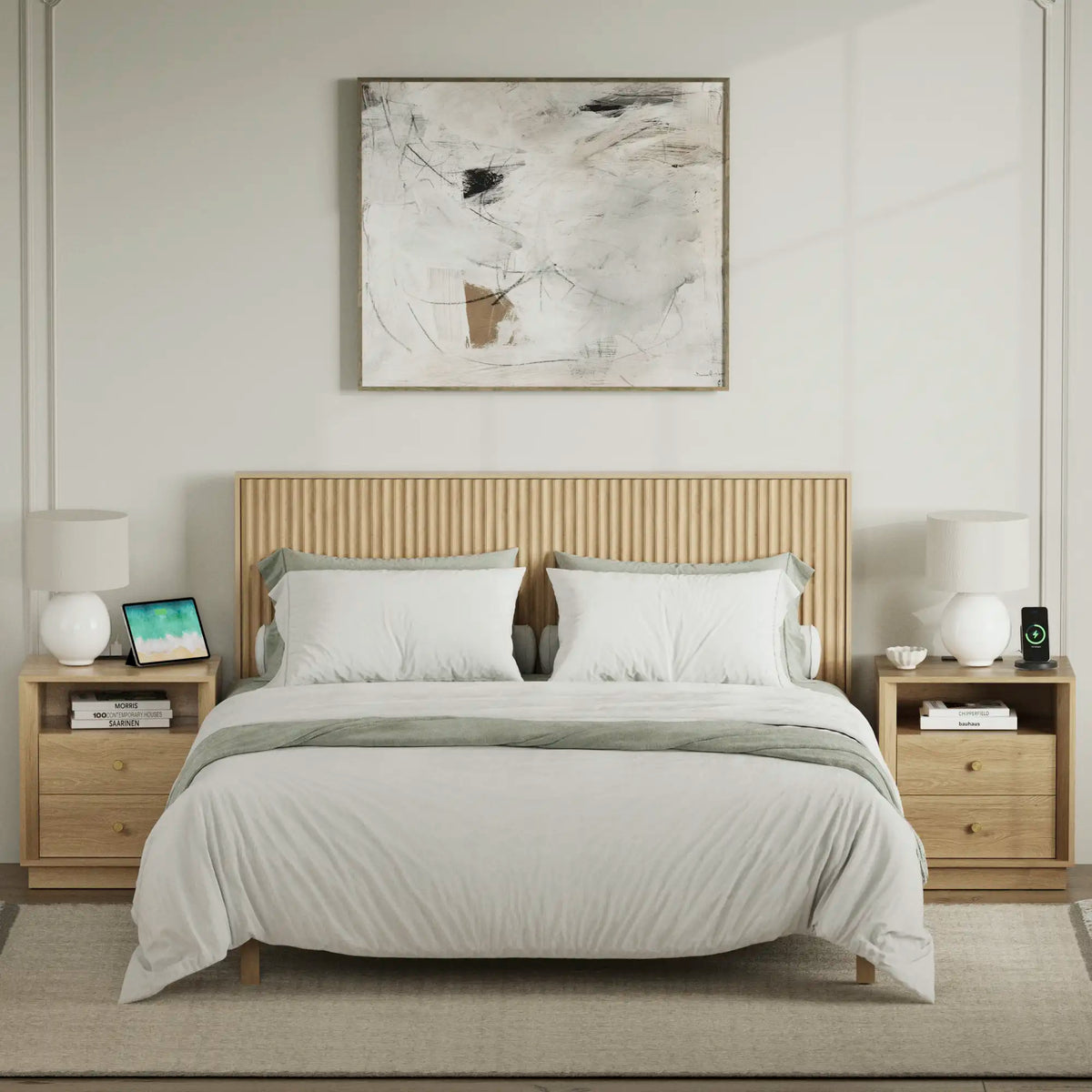 Mid-Century Modern Grok Wood Nightstand with Beveled