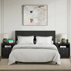 Mid-Century Modern Black Wood Nightstand with Beveled Set 2