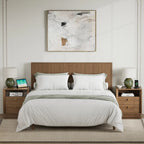 Mid-Century Modern Walnut Wood Nightstand with Beveled set 2