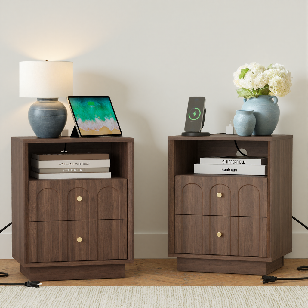 Wetalus 9-Drawer Mid-Century Modern Dresser Nightstand Set for Bedroom, 55", Walnut