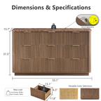 Wetalus 55.1" Mid Century Modern 9 Drawer Dresser, Recessed Design,Walnut