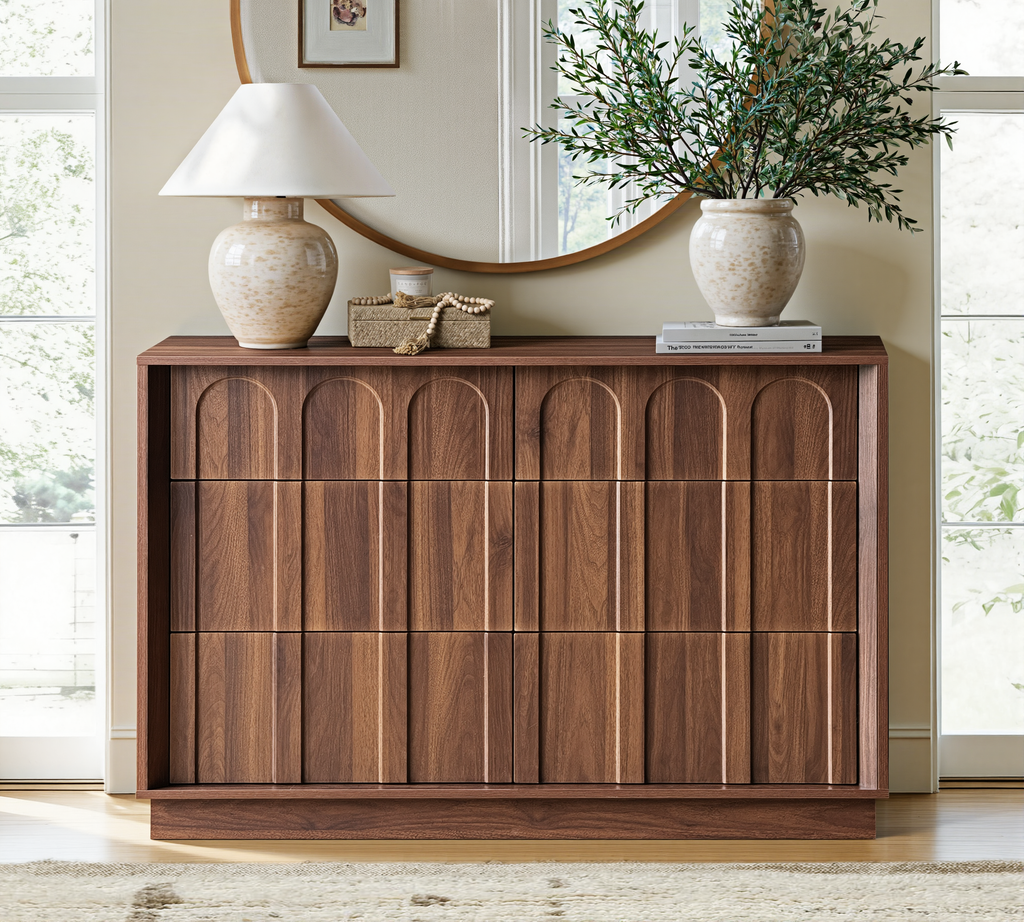 Wetalus 6-Drawer Mid-Century Modern Dresser with Ample Storage, 47", Walnut