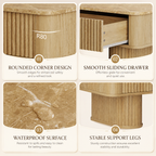 Wetalus Rectangle Coffee Table with Drawers, Faux Marble Top, Fluted Pedestal Base, Storage,Oak
