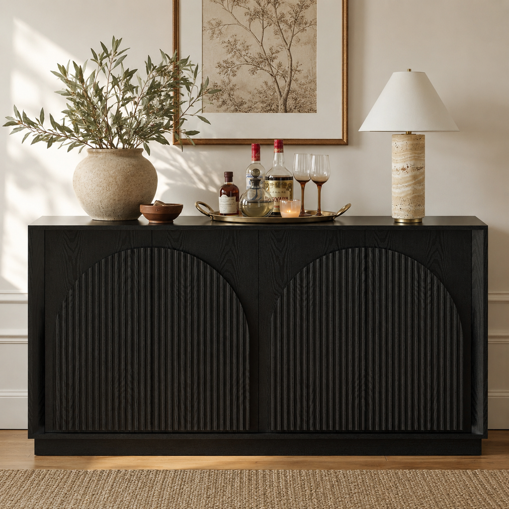 Wetalus 65.3" Mid-Century Modern Fluted Sideboard Buffet Cabinet with Storage,Black