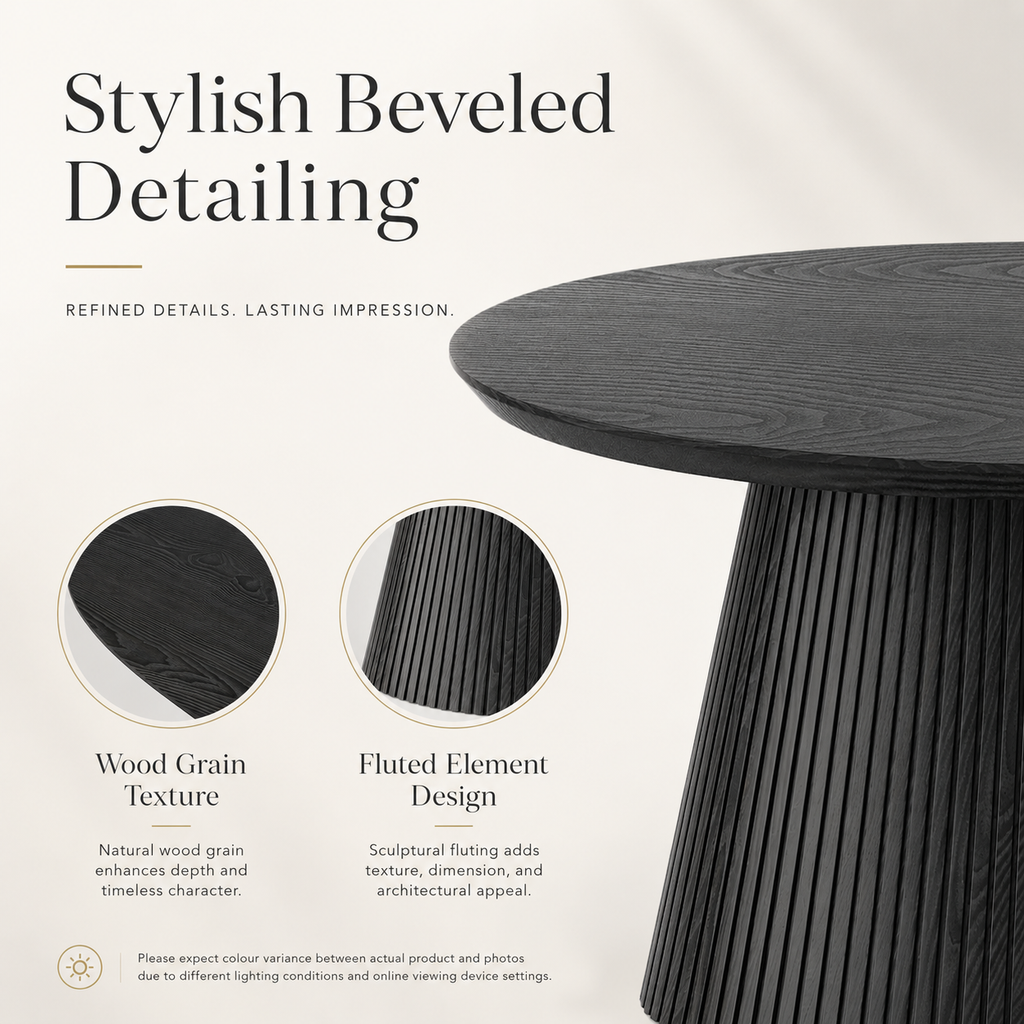 Wetalus 47.2" Mid Century Modern Oval Coffee Table with Faux Stone Veneer, Fluted Base,Black