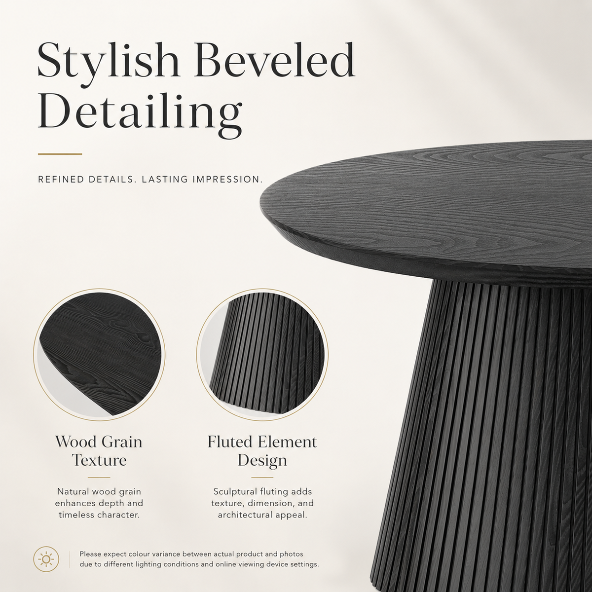 Wetalus 47.2" Mid Century Modern Oval Coffee Table with Faux Stone Veneer, Fluted Base,Black