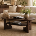 Wetalus 47" Mid Century Coffee Table Oval 2-Tier,Walnut