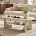 Wetalus 47" Mid Century Coffee Table Oval 2-Tier,Stone