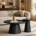 Wetalus Mid Century Modern Nesting Coffee Table Set of 2, Fluted Round,Black