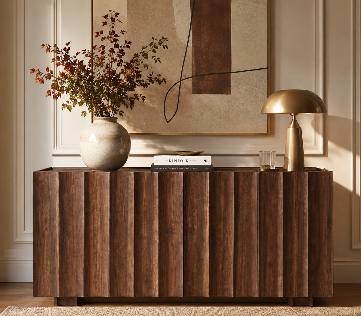 Wetalus 61.7"Mid Century Modern Sideboard Buffet Cabinet with Wave Design, Adjustable Shelves, Wood Grain Finish, Walnut