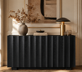 Wetalus 61.7"Mid Century Modern Sideboard Buffet Cabinet with Wave Design, Adjustable Shelves, Wood Grain Finish, Black
