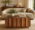 Wetalus Mid Century Modern Square Coffee Table with Storage, Wave Design,Walnut
