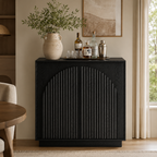 Wetalus Mid-Century Modern Fluted Sideboard Buffet Cabinet, Black