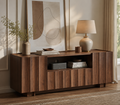 Wetalus 61" Mid Century Modern TV Stand, Adjustable Shelves, Wave Design, Walnut