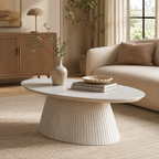 Wetalus 47.2" Mid Century Modern Oval Coffee Table with Faux Stone Veneer, Fluted Base,Stone
