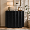 Wetalus 30.8"Mid Century Modern Sideboard Buffet Cabinet with Wave Design, Adjustable Shelves, Wood Grain Finish, Black